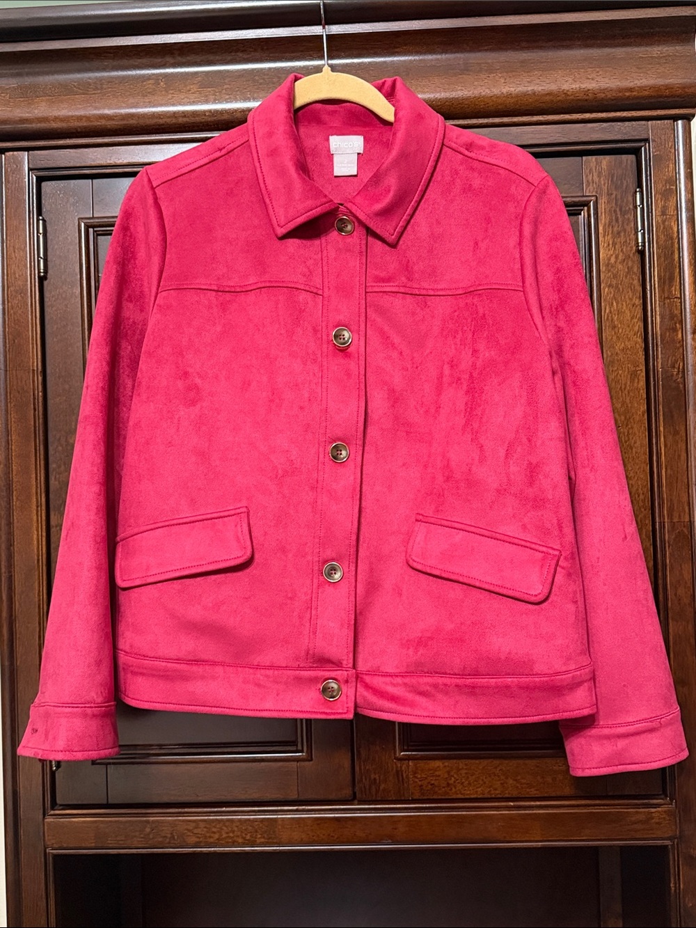 Chico's Deep Pink Suede-Look Button Jacket